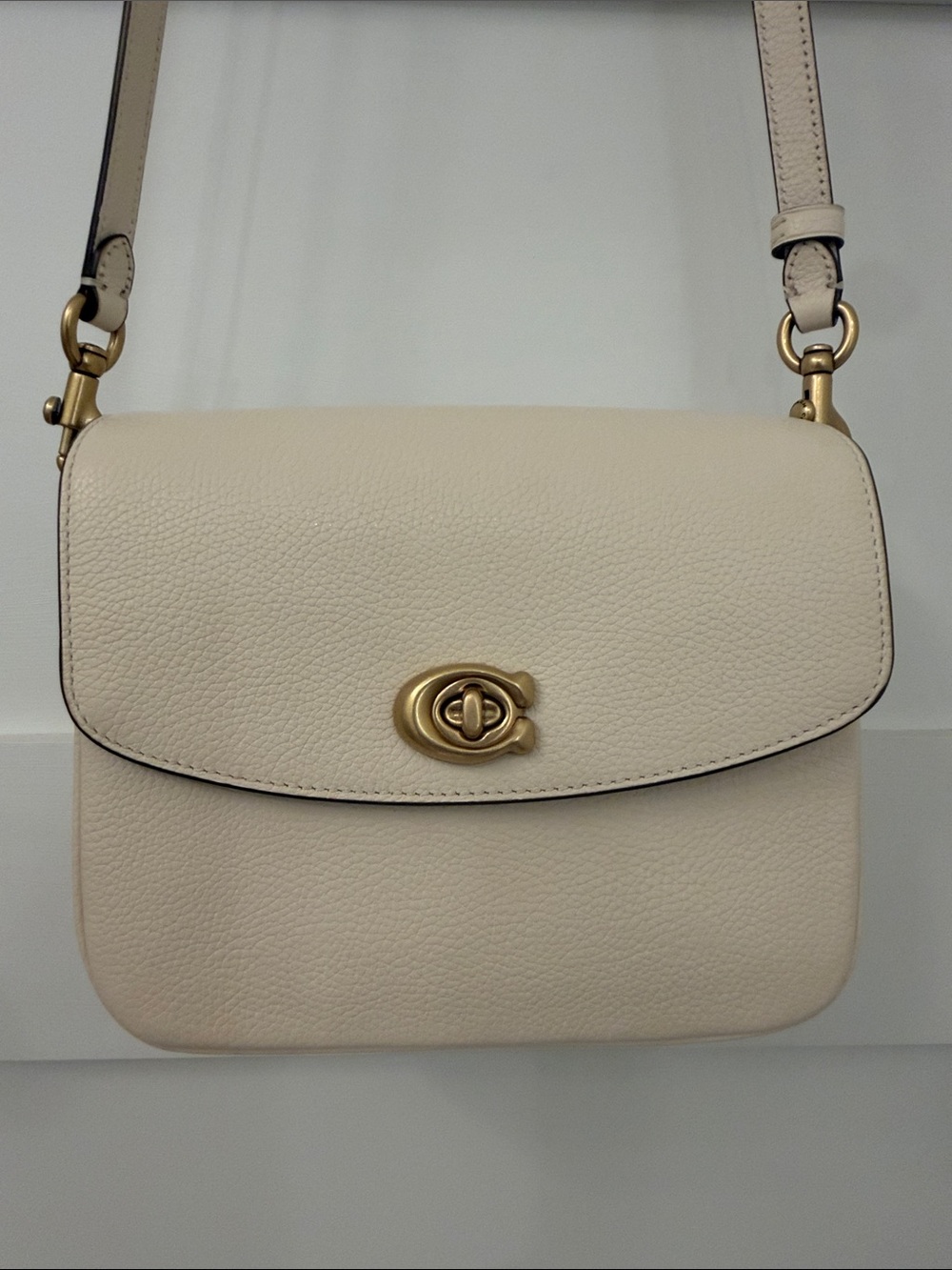 Coach Cream Leather Crossbody Bag with Gold Turnlock
